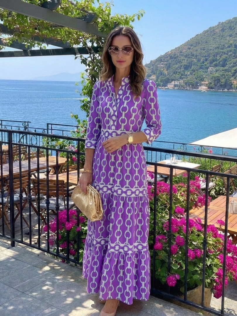 Nina | Three Quarter Sleeve Chain Pattern Midi Dress