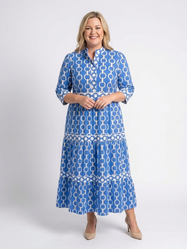 Nina | Three Quarter Sleeve Chain Pattern Midi Dress