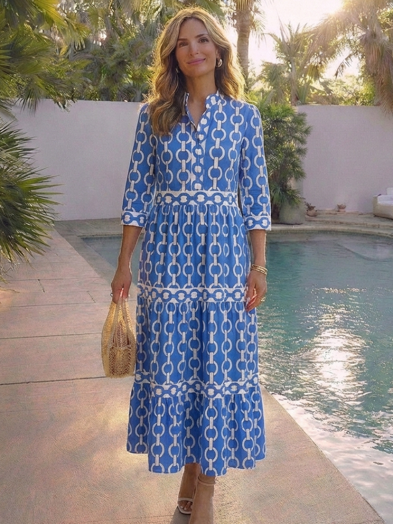 Nina | Three Quarter Sleeve Chain Pattern Midi Dress