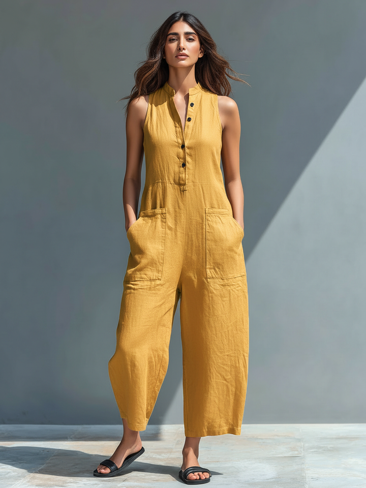 Elara | Sleeveless Linen Blend Jumpsuit