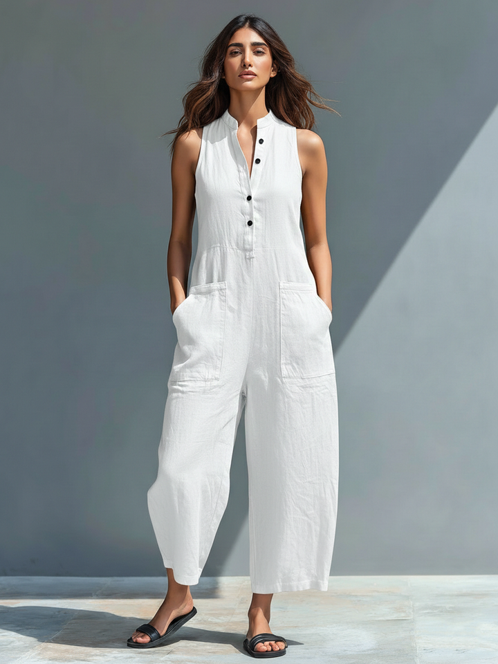 Elara | Sleeveless Linen Blend Jumpsuit