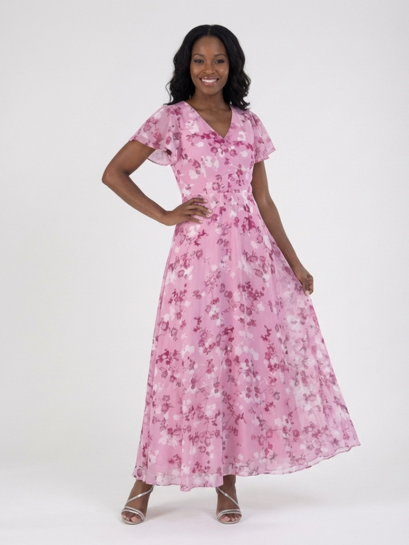 Lena | Floral Chiffon Maxi Dress