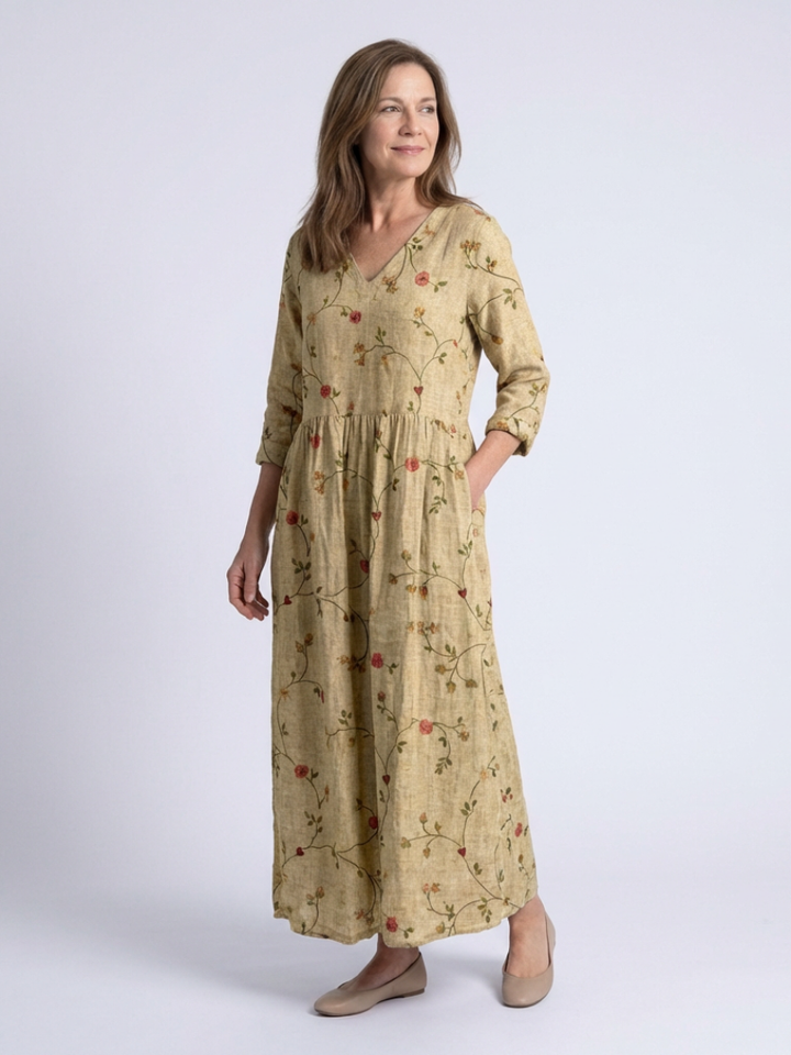Nokuthula | Floral V Neck Three Quarter Sleeve Maxi Dress