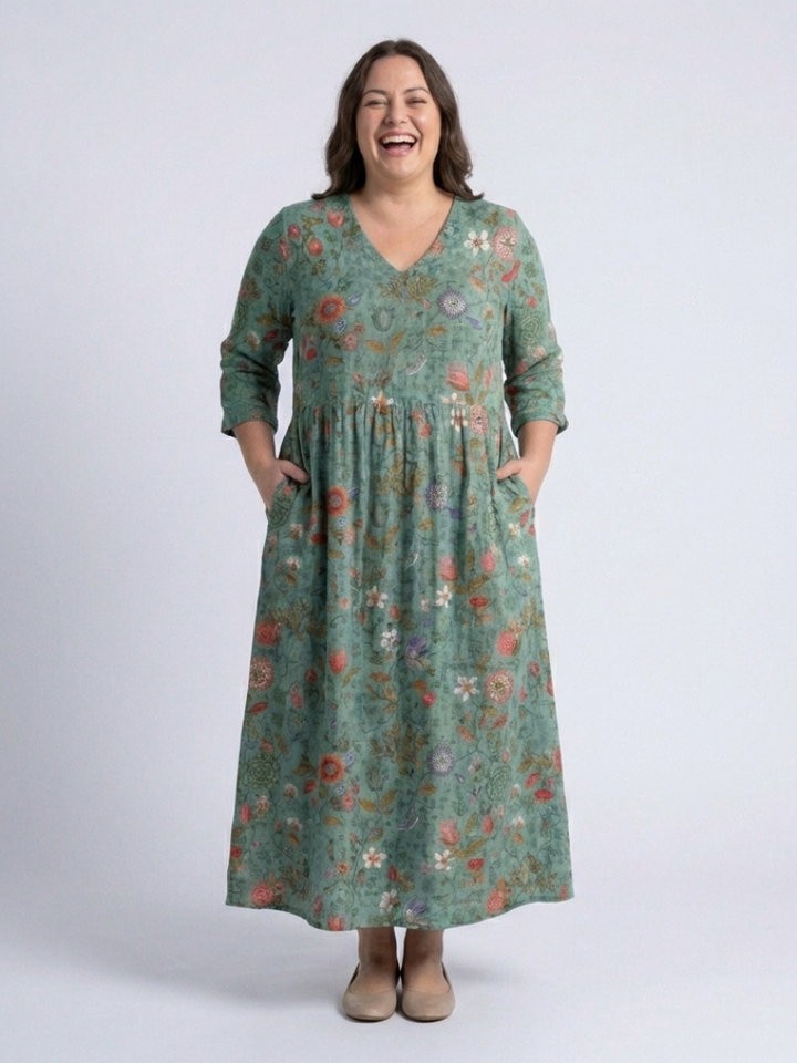 Nokuthula | Floral V Neck Three Quarter Sleeve Maxi Dress