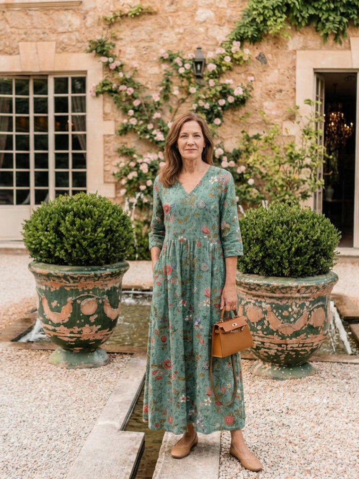 Nokuthula | Floral V Neck Three Quarter Sleeve Maxi Dress