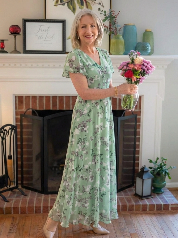 Lena | Floral Chiffon Maxi Dress