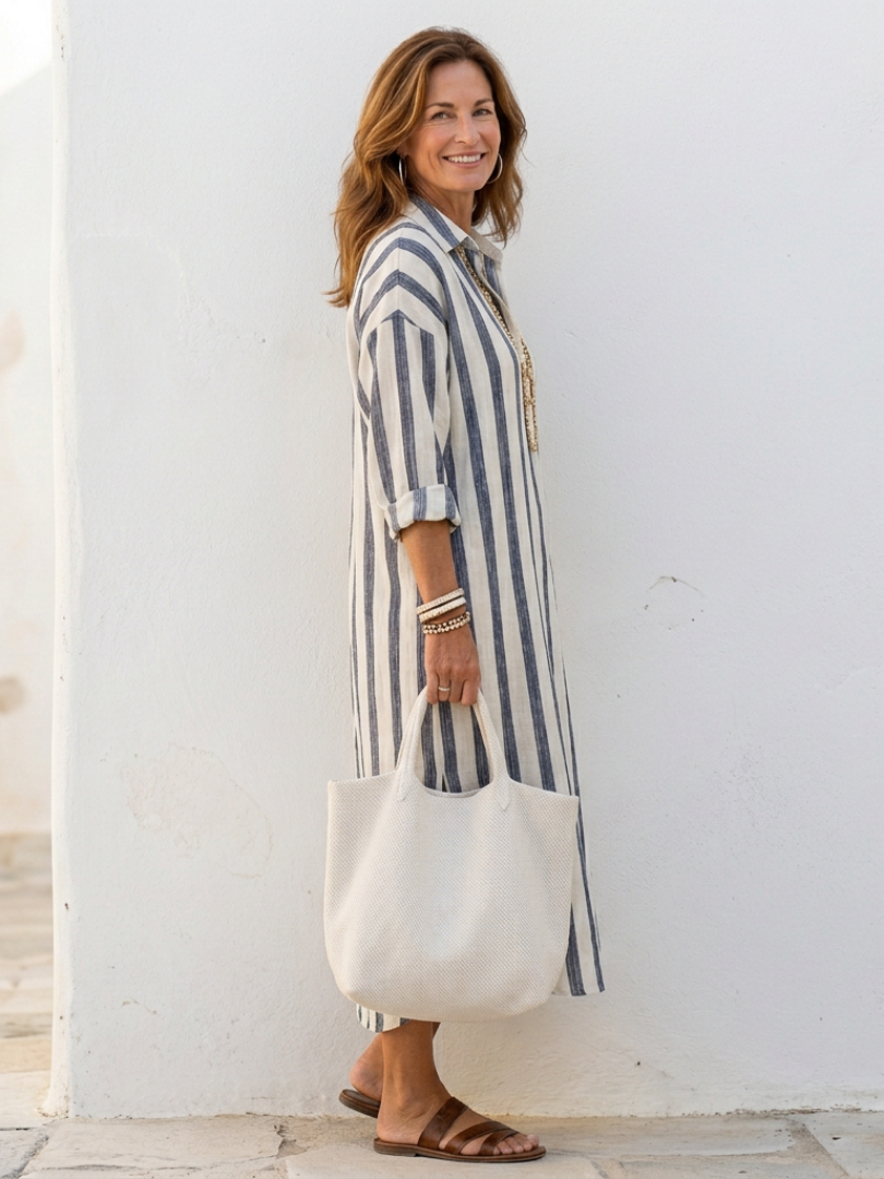 Maelis | Long Sleeve Striped Midi Shirt Dress