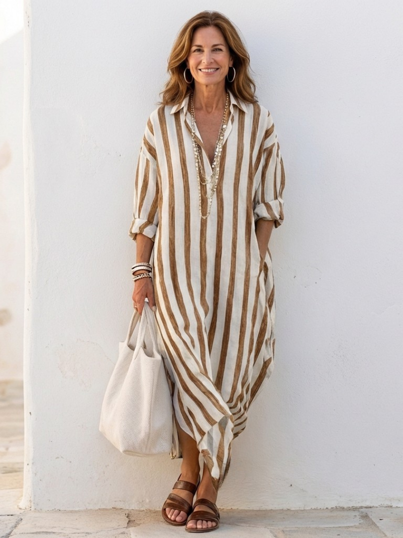 Maelis | Long Sleeve Striped Midi Shirt Dress