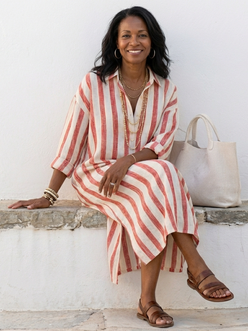 Maelis | Long Sleeve Striped Midi Shirt Dress