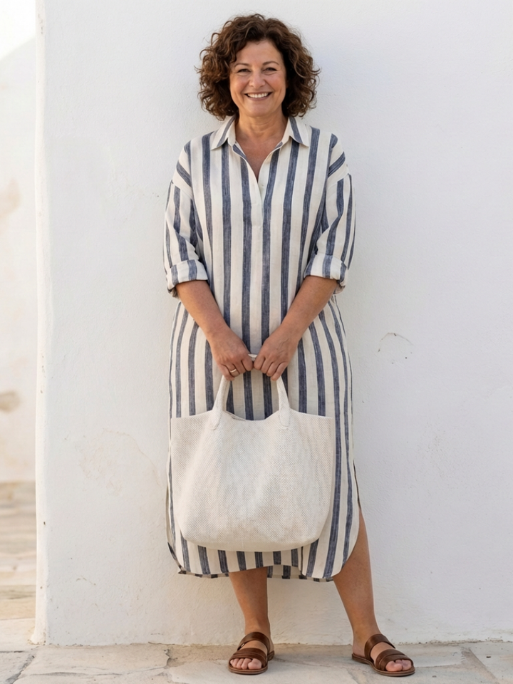 Maelis | Long Sleeve Striped Midi Shirt Dress
