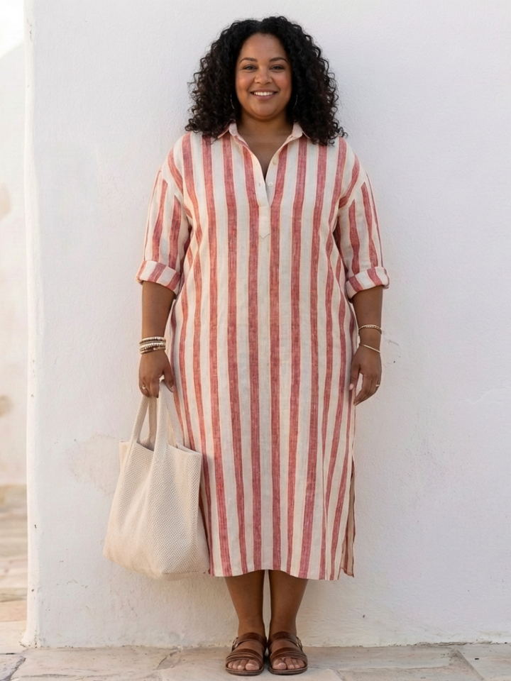 Maelis | Long Sleeve Striped Midi Shirt Dress