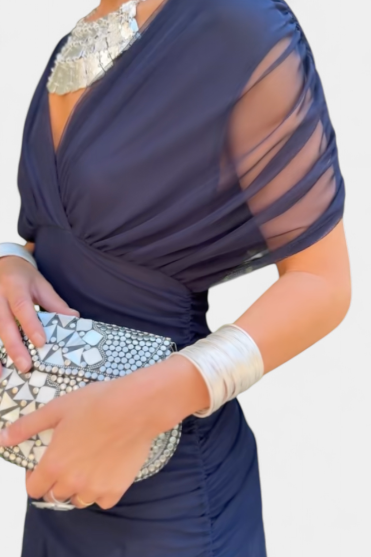 Vasilisa Long Dress with Fantasy Floral Print and V-Neck