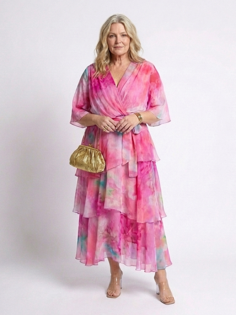 Thandeka | Sheer Layered V Neck Tie Waist Maxi Dress