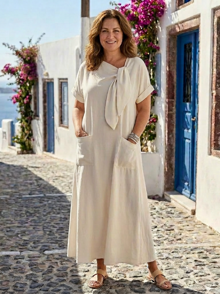 Avelis | Round Neck Short Sleeve Pocket Maxi Dress