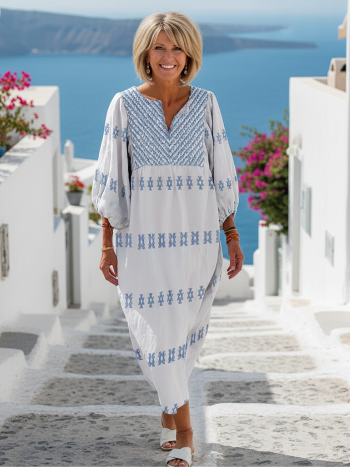 Damaris | V Neck Long Sleeve Embroidered Maxi Dress