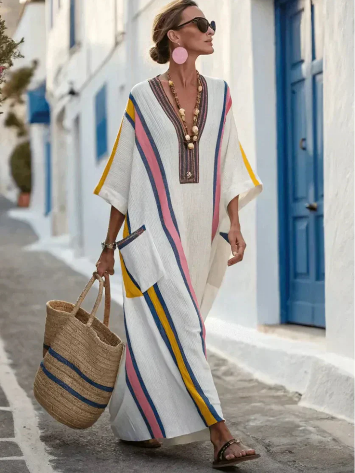 Seraya | V Neck Half Sleeve Pocket Maxi Dress