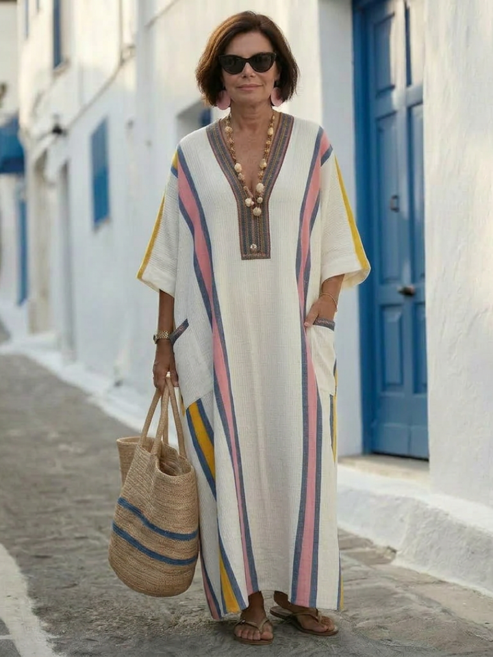 Seraya | V Neck Half Sleeve Pocket Maxi Dress
