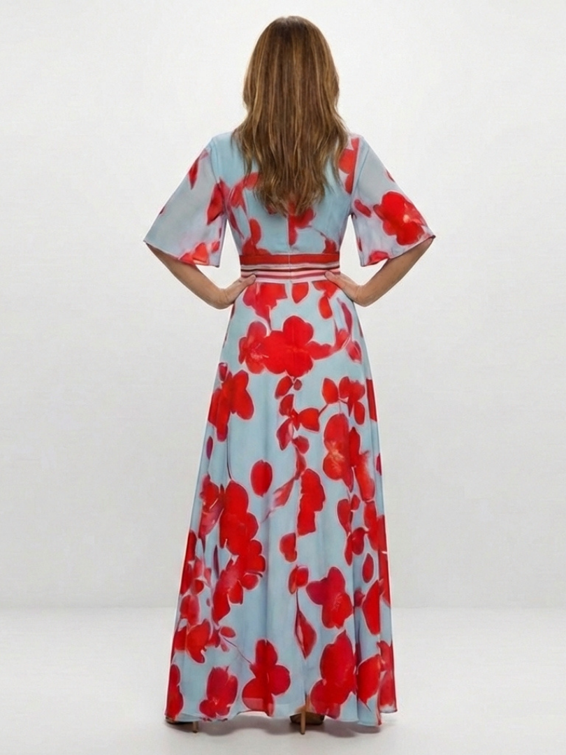 Julia | V Neck Short Sleeve Floral Maxi Dress