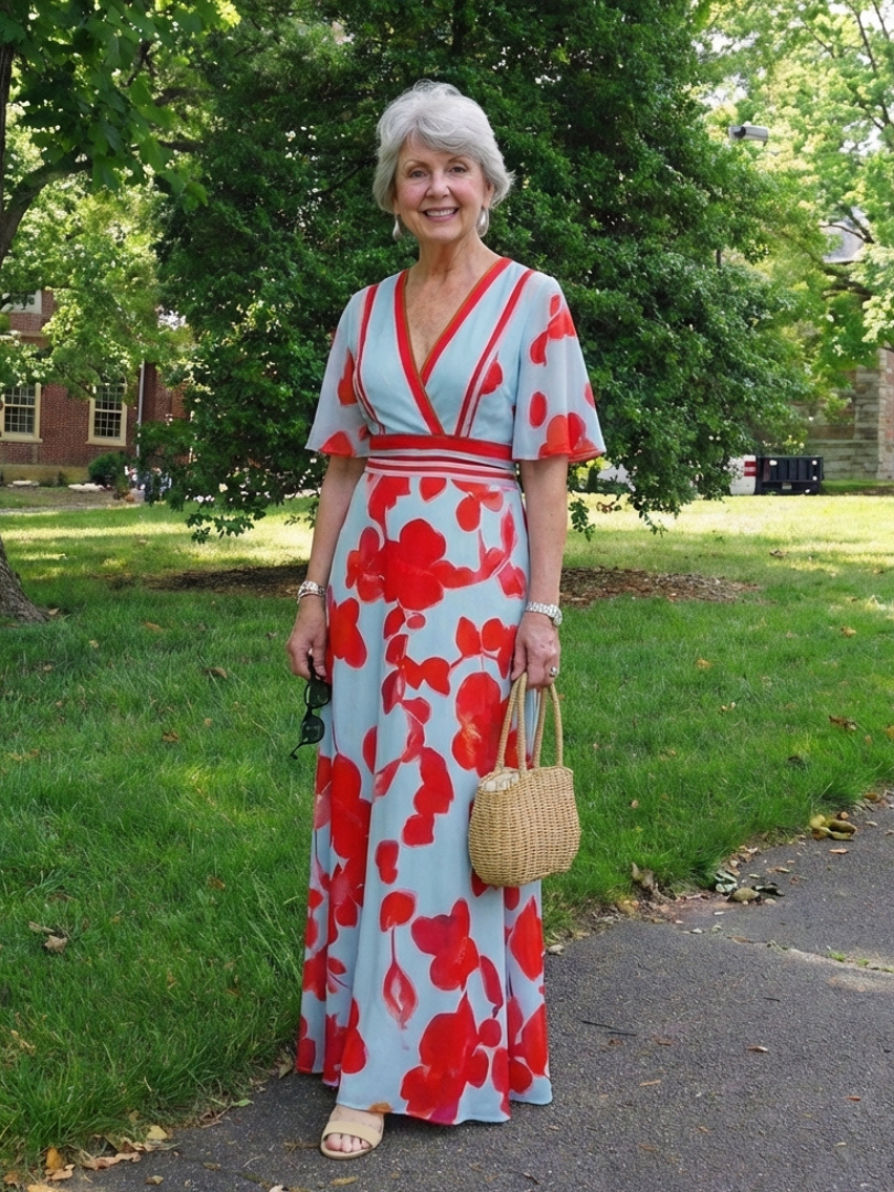 Julia | V Neck Short Sleeve Floral Maxi Dress