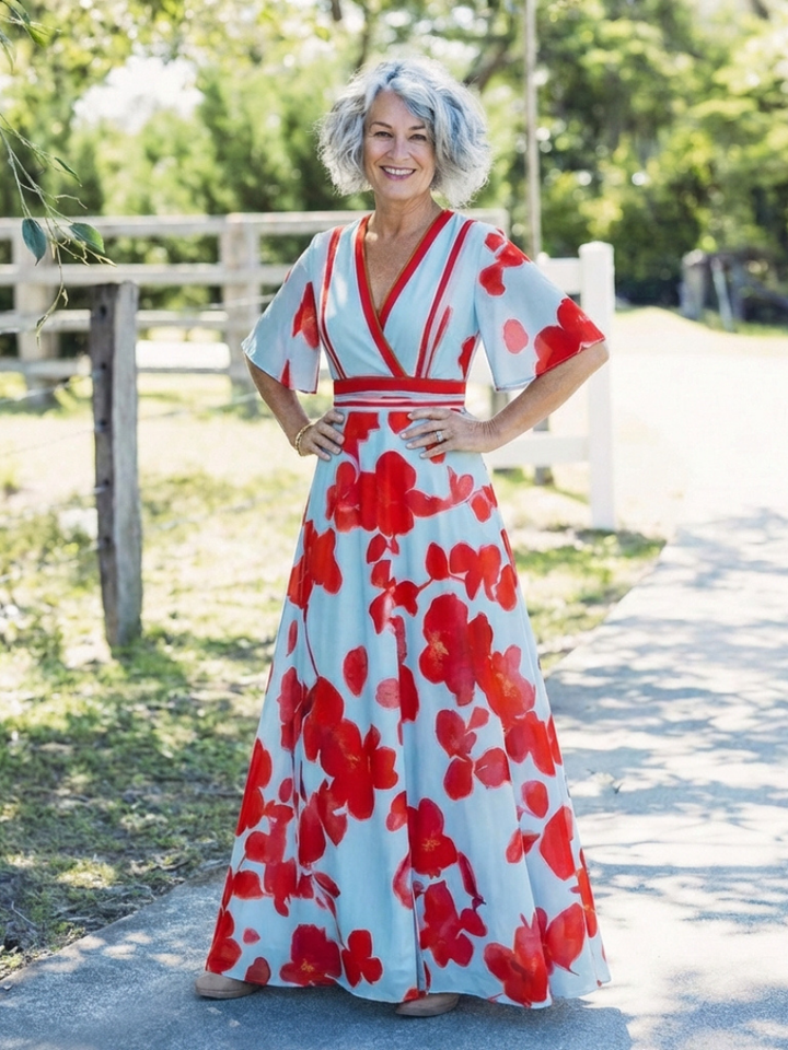 Julia | V Neck Short Sleeve Floral Maxi Dress