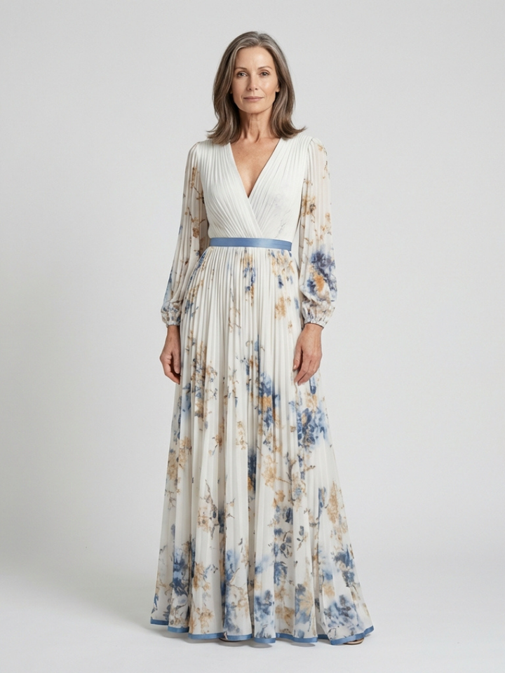 Isabelle | Long Sleeve V Neck Floral Maxi Dress