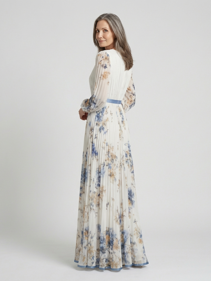 Isabelle | Long Sleeve V Neck Floral Maxi Dress