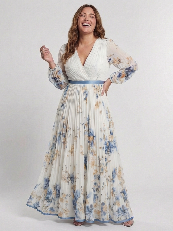 Isabelle | Long Sleeve V Neck Floral Maxi Dress