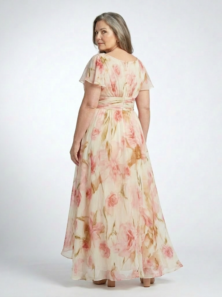 Amelia | V Neck Short Sleeve Floral Maxi Dress