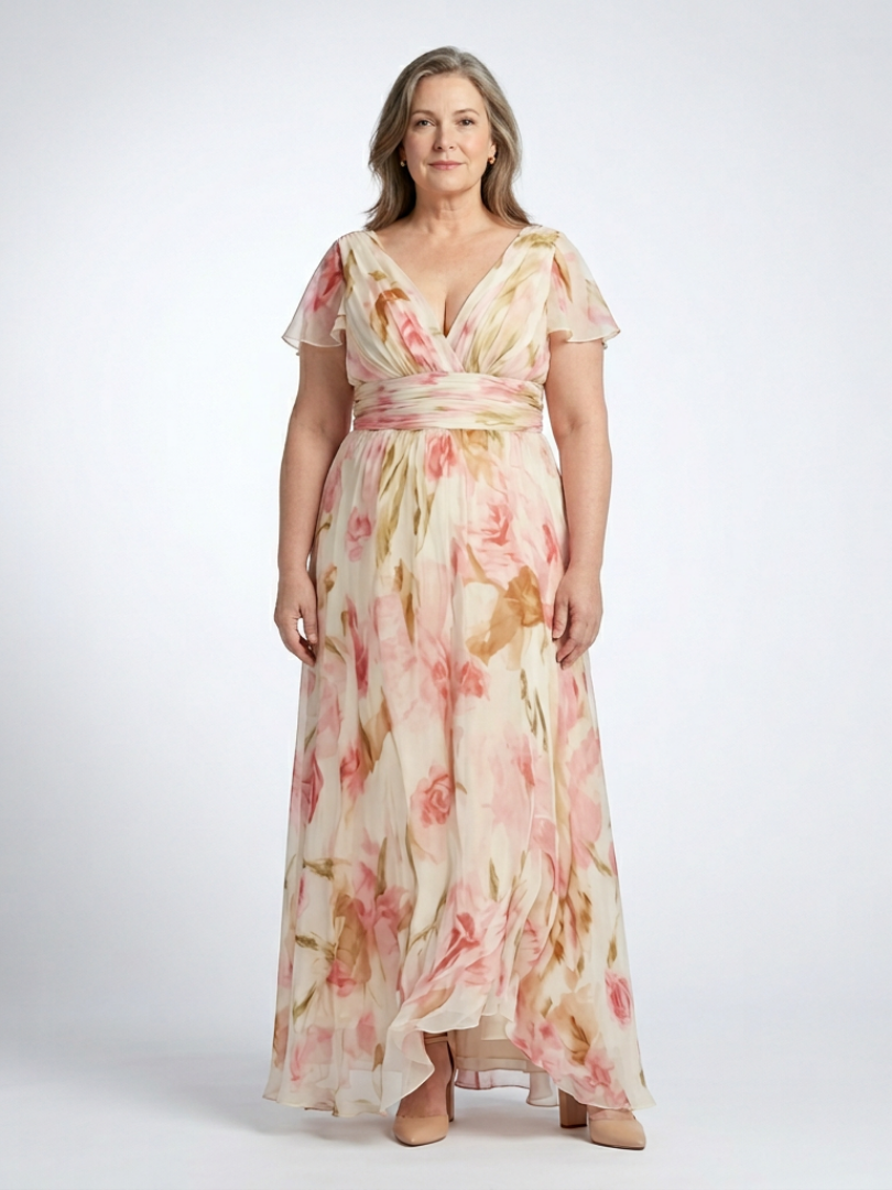 Amelia | V Neck Short Sleeve Floral Maxi Dress