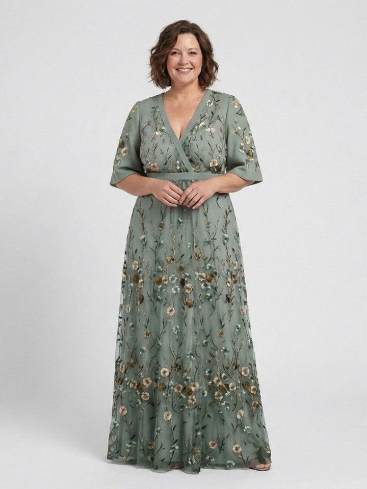 Clara | Floral V Neck Short Sleeve Maxi Dress