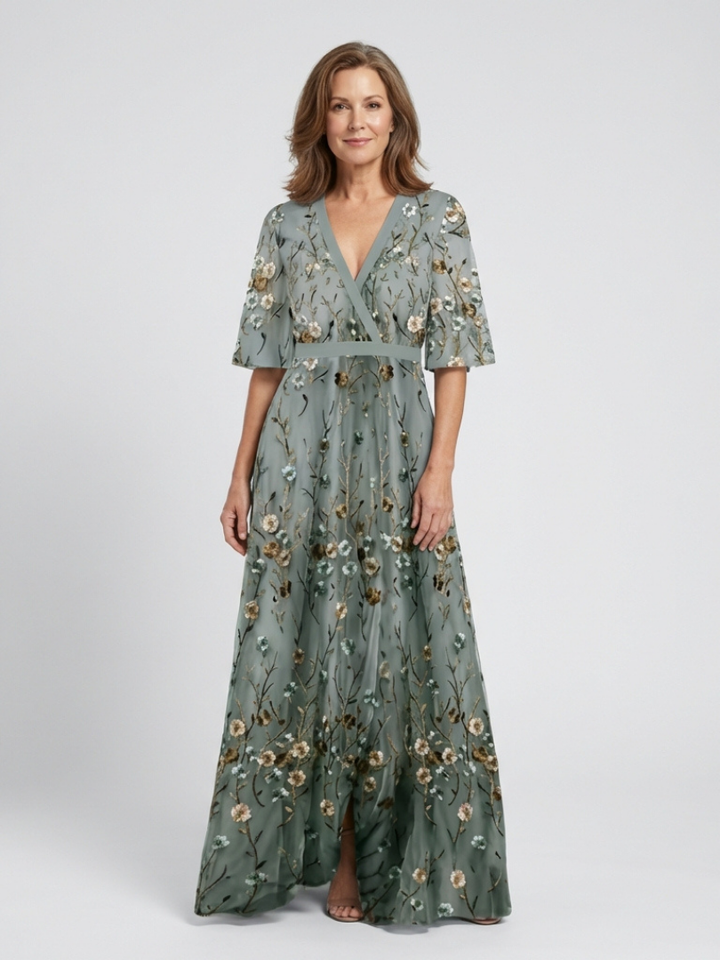 Clara | Floral V Neck Short Sleeve Maxi Dress