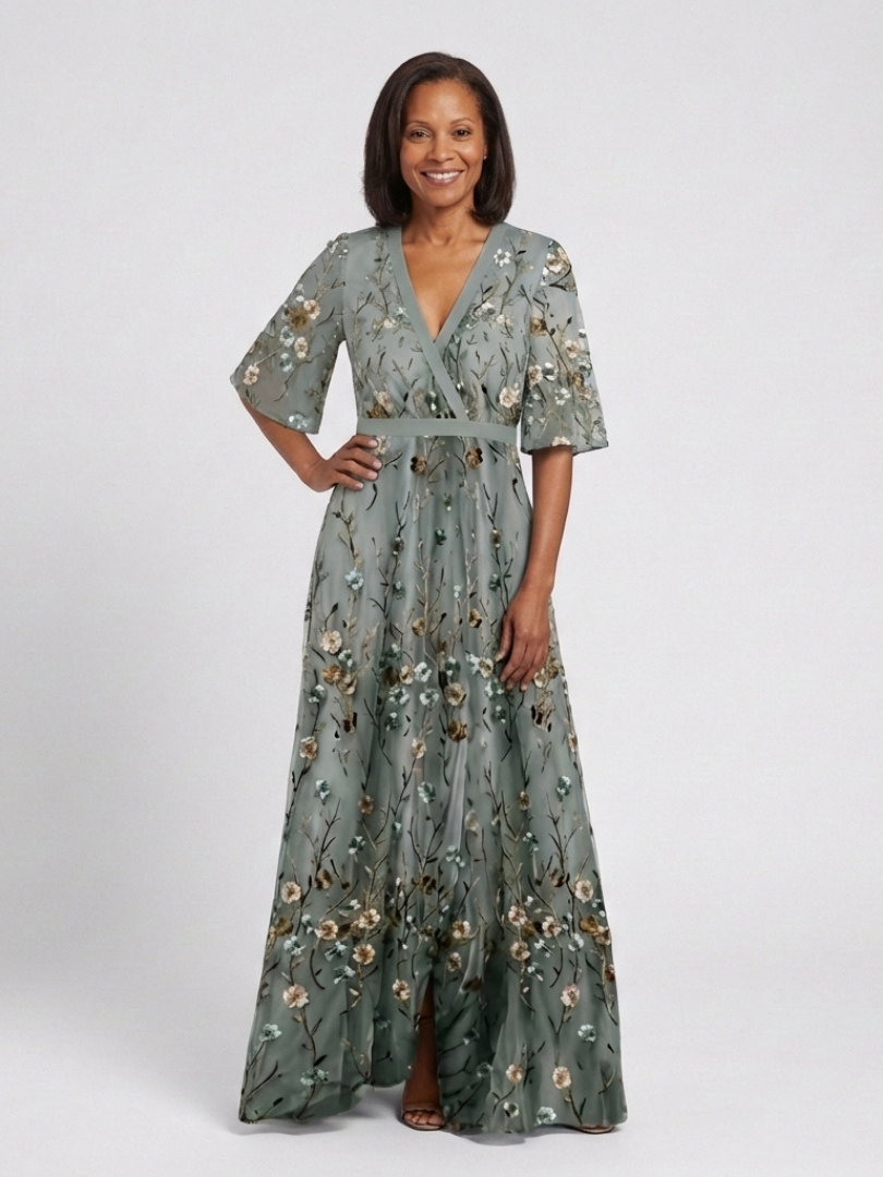 Clara | Floral V Neck Short Sleeve Maxi Dress
