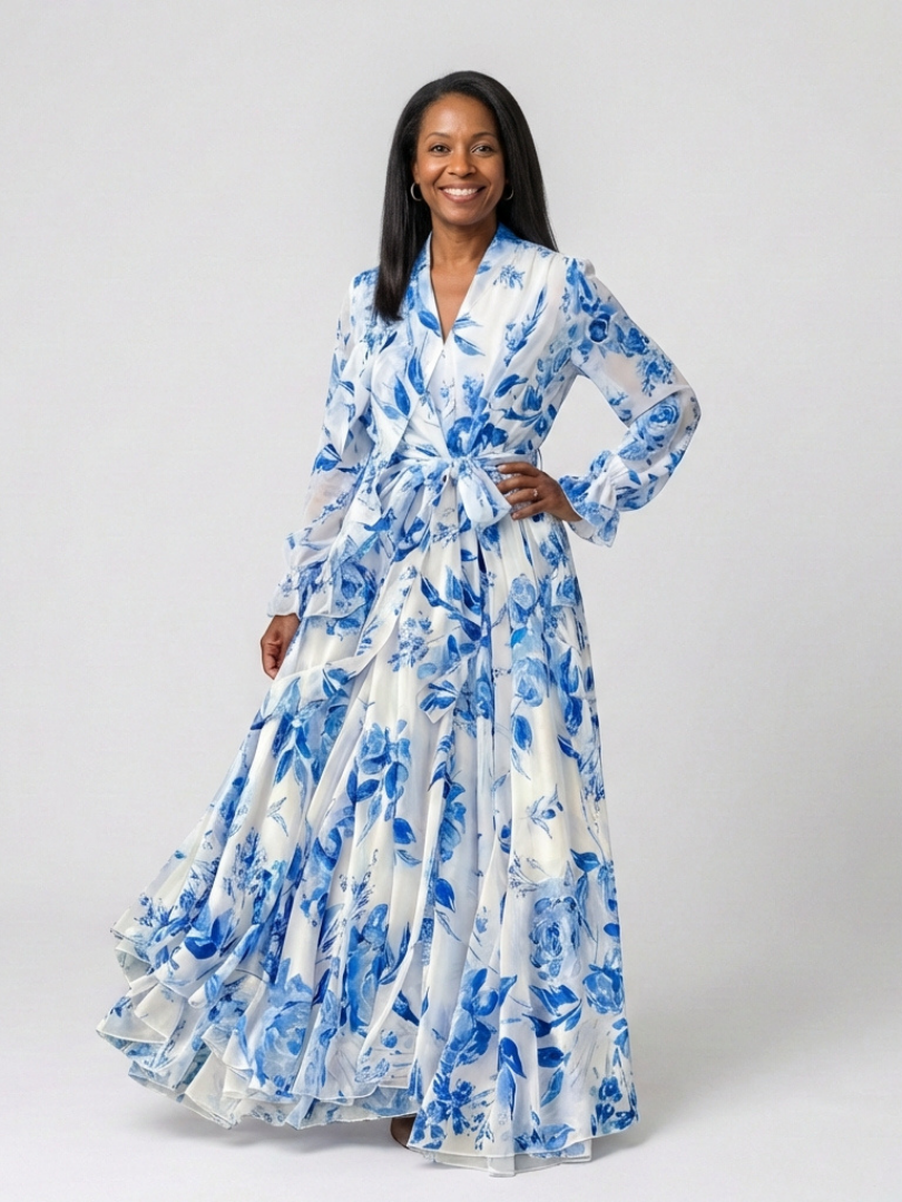 Ayanda | Floral Long Sleeve Wrap Maxi Dress