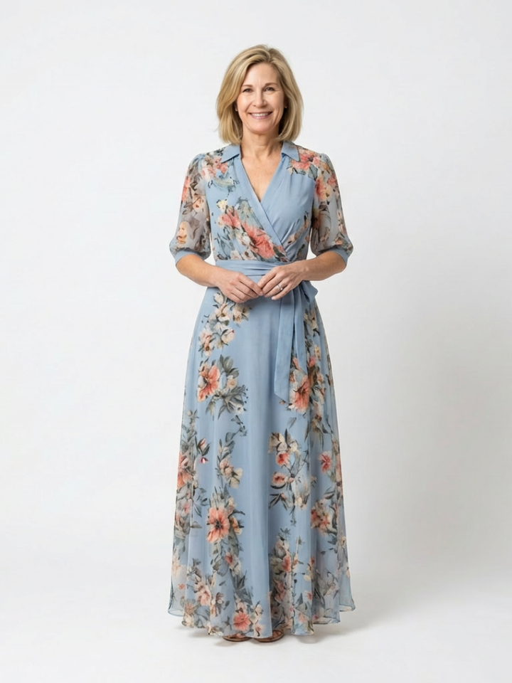 Mila | Floral Wrap V Neck Maxi Dress