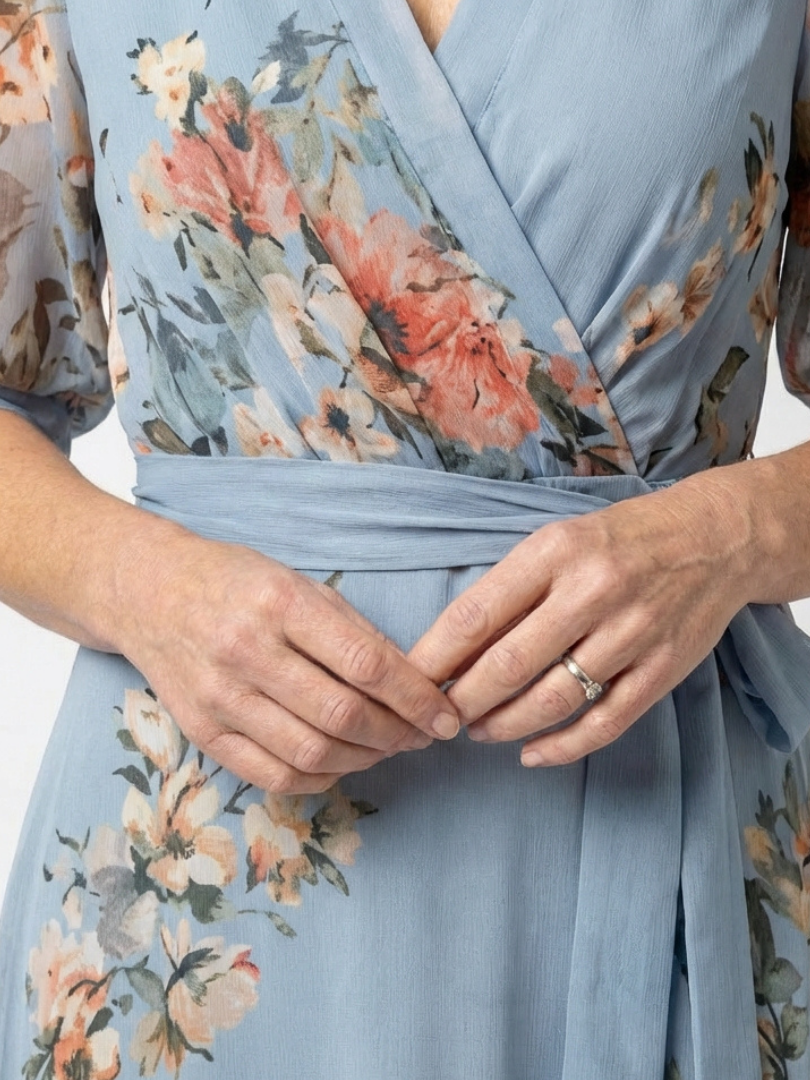 Mila | Floral Wrap V Neck Maxi Dress
