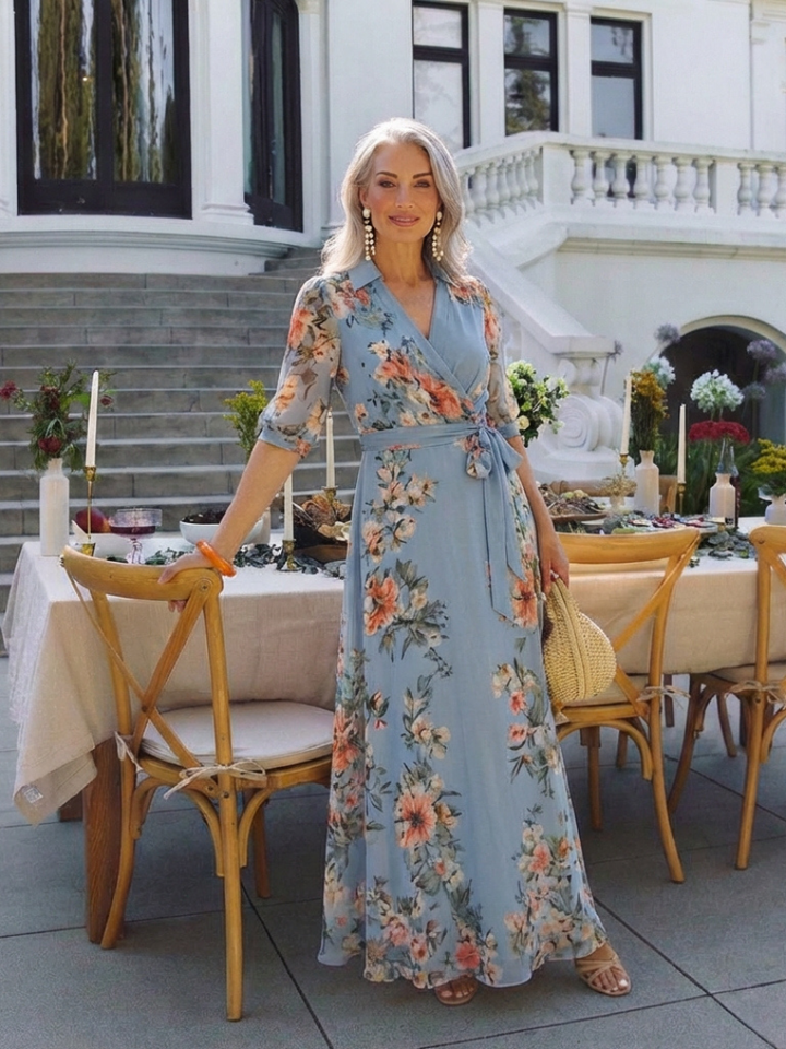 Mila | Floral Wrap V Neck Maxi Dress
