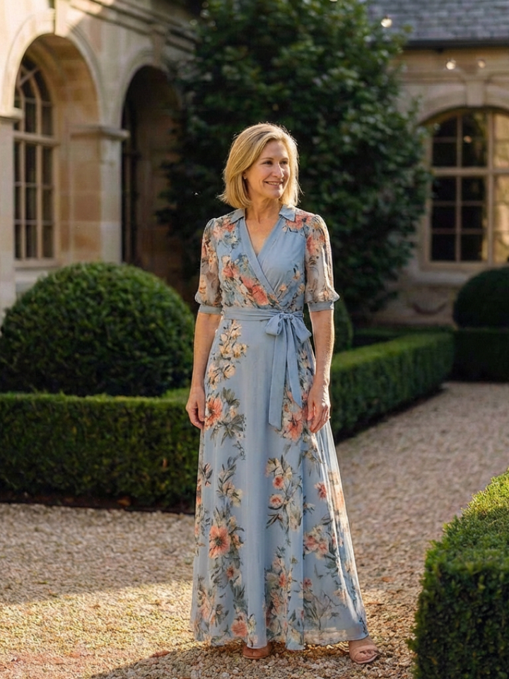 Mila | Floral Wrap V Neck Maxi Dress