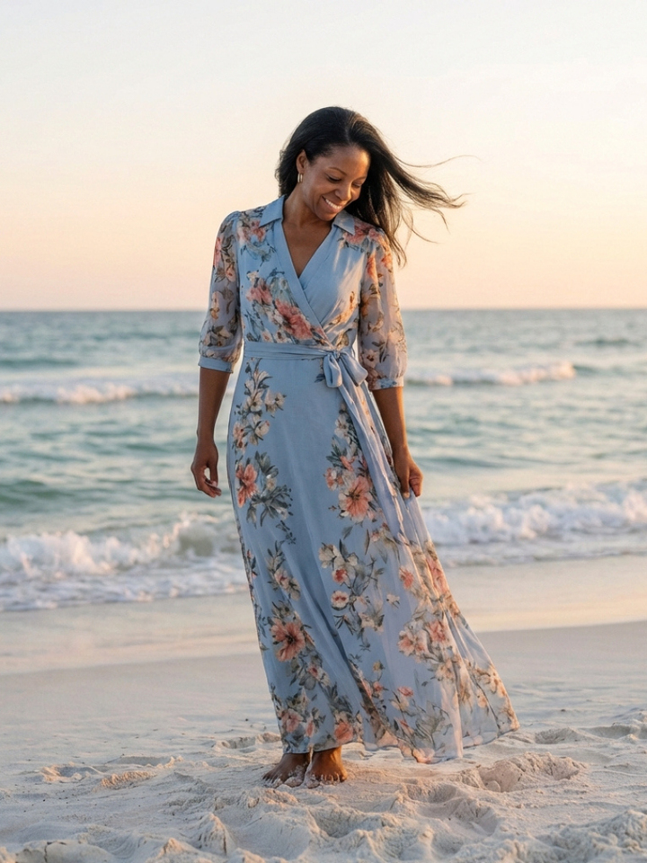 Mila | Floral Wrap V Neck Maxi Dress